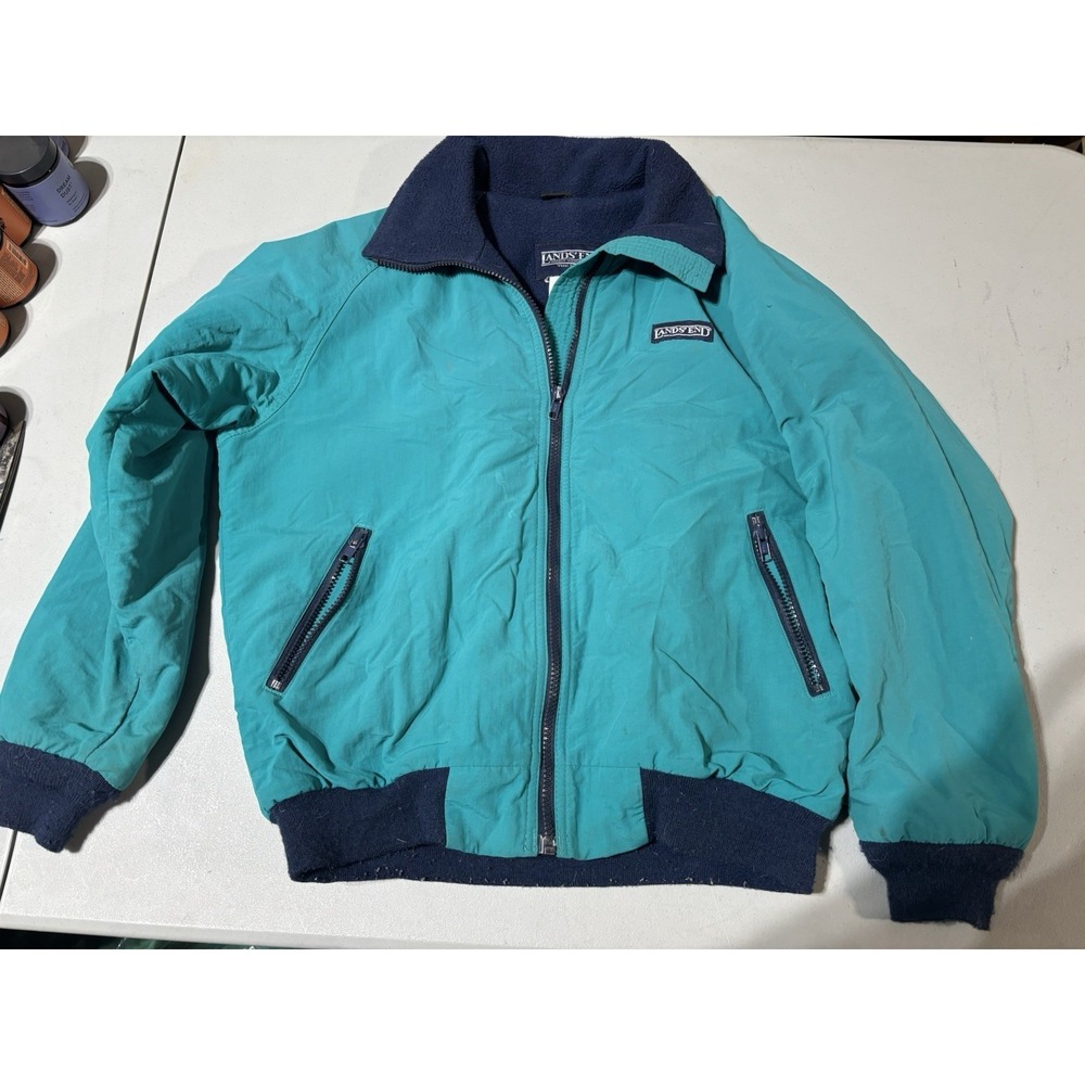 VTG Lands End Mens Squall Coat Wind Breaker Jacket Insulated  Teal Ladies Medium